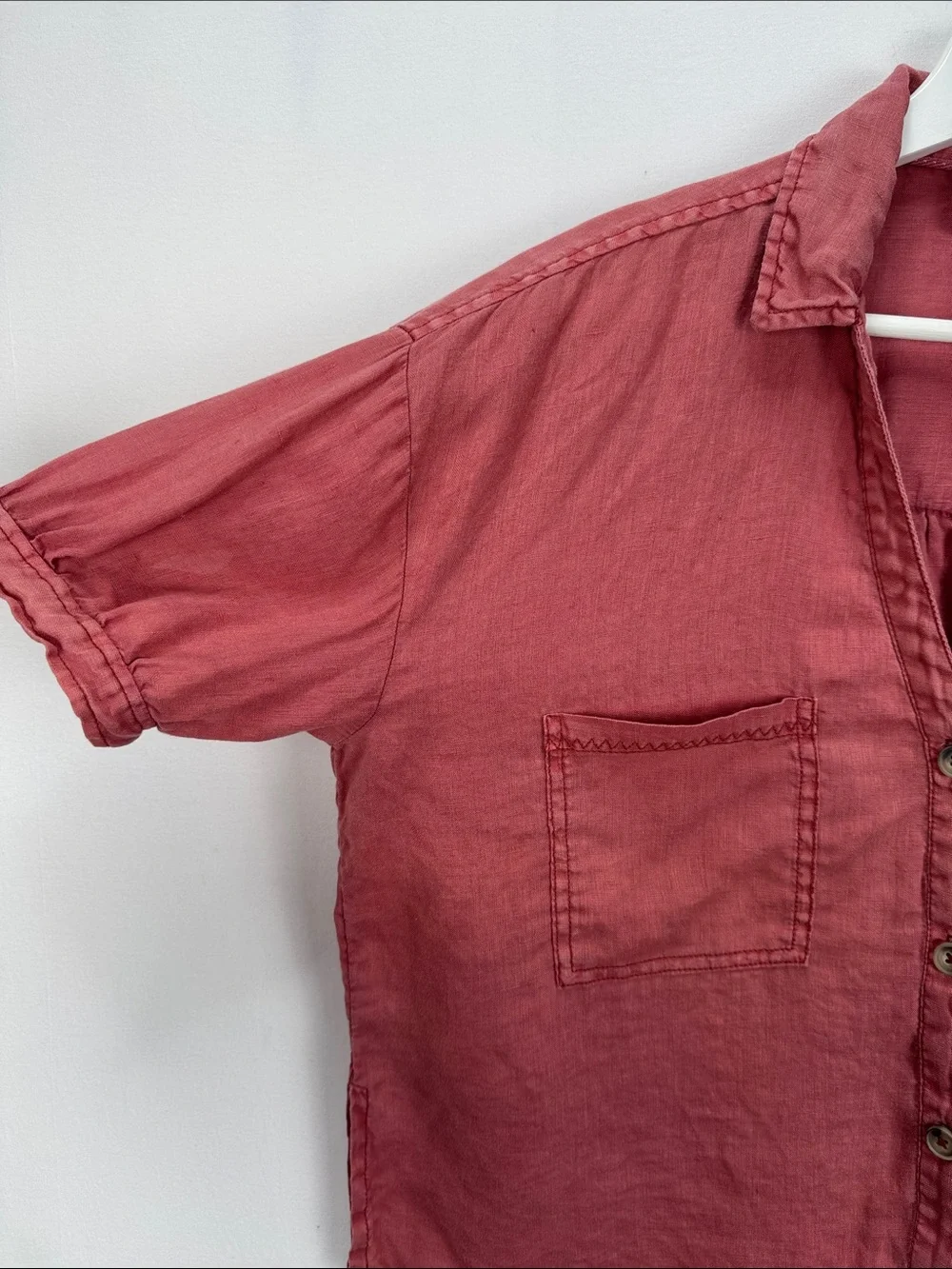 Pilcro Anthropologie Linen Button Front Puff Sleeve Blouse Dusty Rose Small